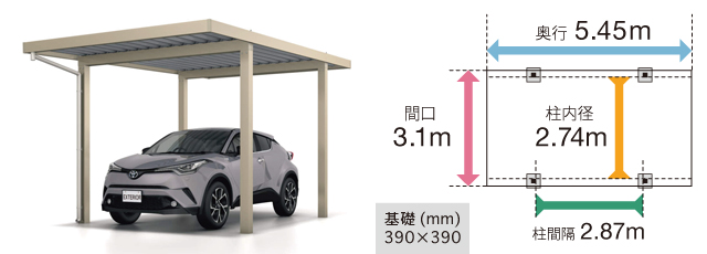 三協アルミG1-R3000 １台用耐積雪100cm4本柱