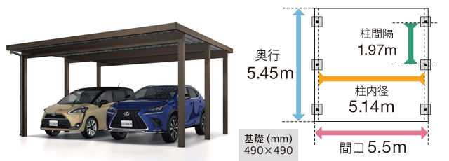 三協アルミG1-R4500 ２台用耐積雪150cm6本柱