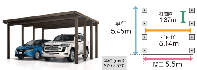 三協アルミG1-R6000 ２台用耐積雪200cm8本柱