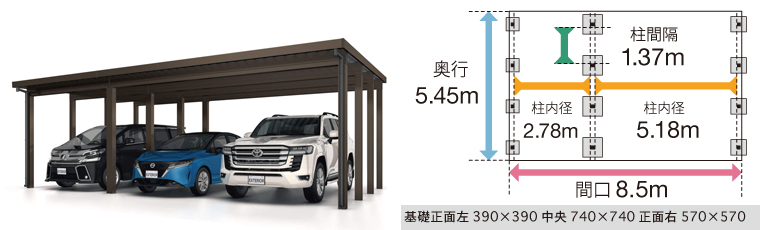 三協アルミG1-R ３台用200cm間口連結12本柱