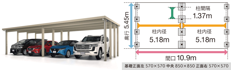 三協アルミG1-R ４台用200cm間口連結12本柱