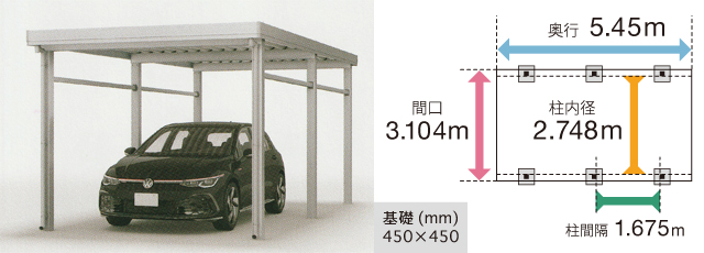 大仙SSポートGⅢ １台用耐積雪150cm6本柱